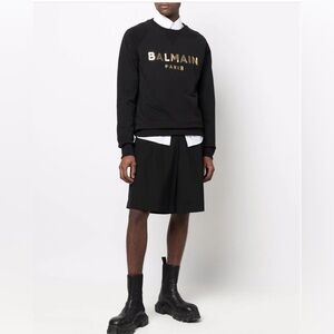 BALMAIN Gold Foil Logo Crewneck Black Size XXL